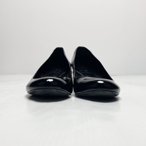 TORY BURCH Annelise Balletcore Preppy Black Patent Leather Wedge Heels - Picture 4 of 12